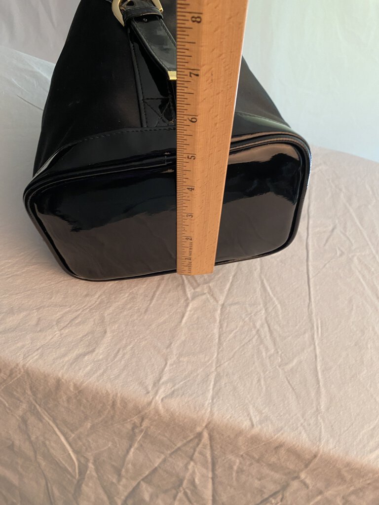 Tender POISON Shimmery Black Vinyl Pouch Bag w/Black Faux Patent Leather Accents /rw