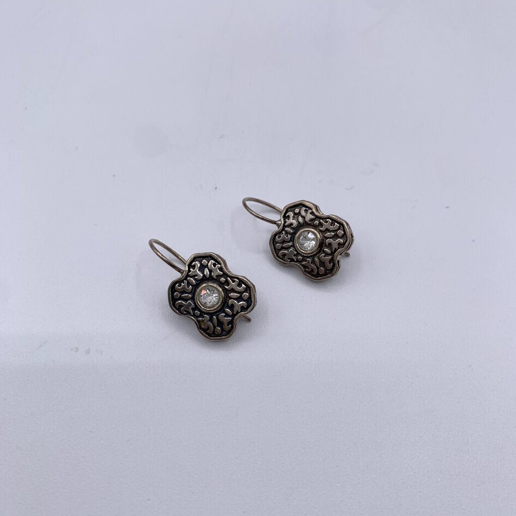 Vintage 1990s Sterling and Faceted Crystal Stone Pierced Earrings /hge