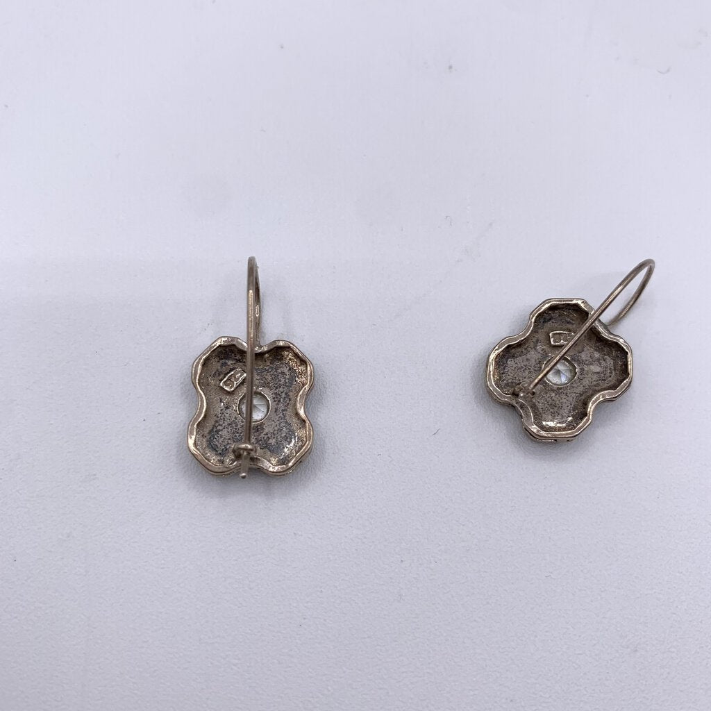 Vintage 1990s Sterling and Faceted Crystal Stone Pierced Earrings /hge