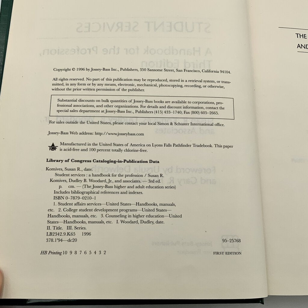 Student Services A Handbook for the Profession Third Edition 1996 /ah