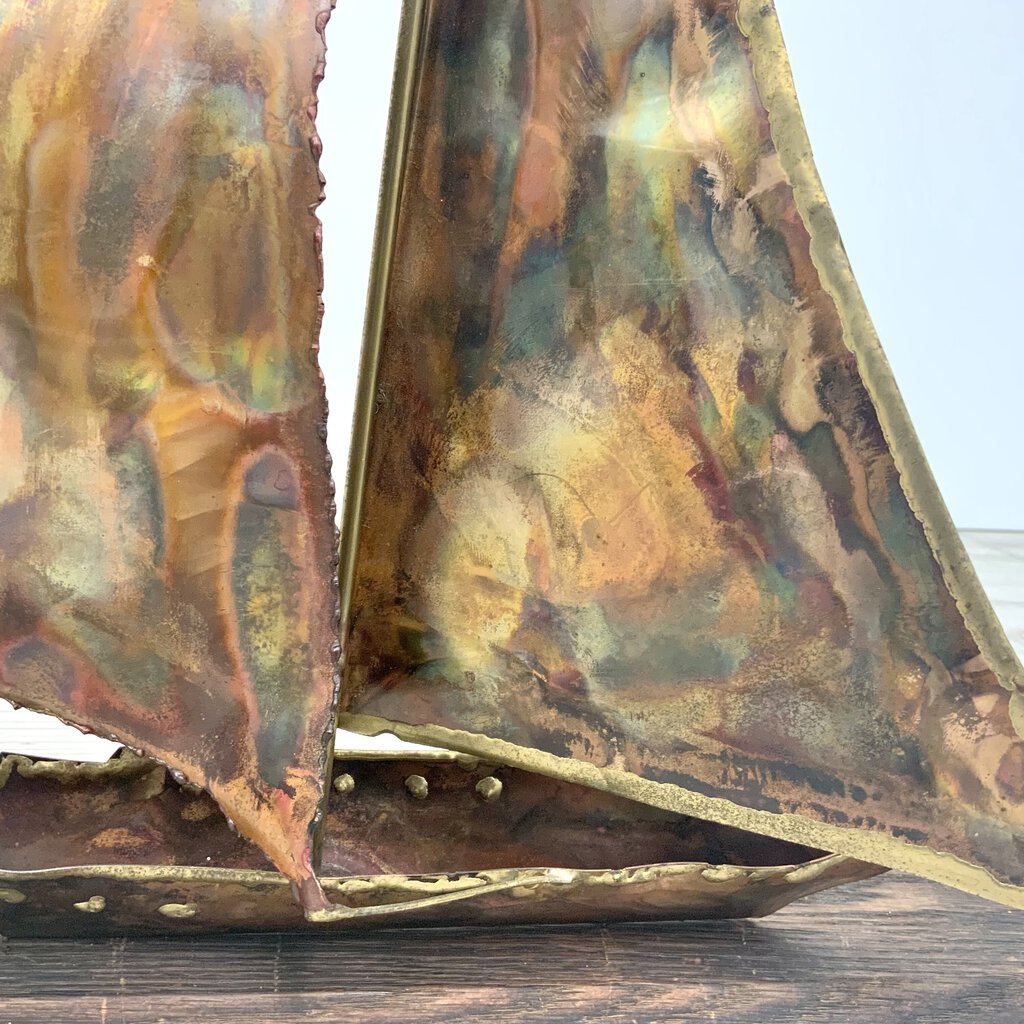 Ah/ Vintage Mid Century Copper Metal 19” Sailboat