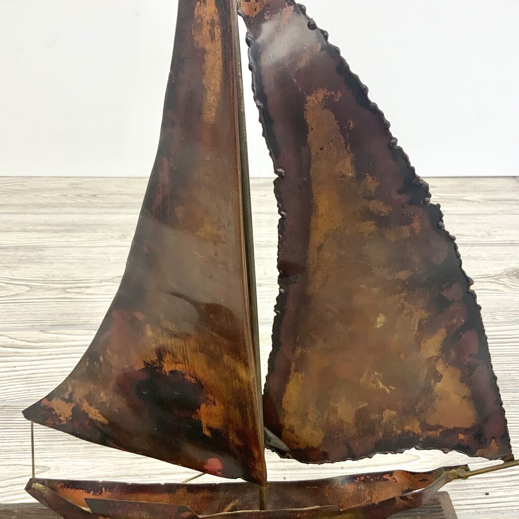 Ah/ Vintage Mid Century Copper Metal 19” Sailboat
