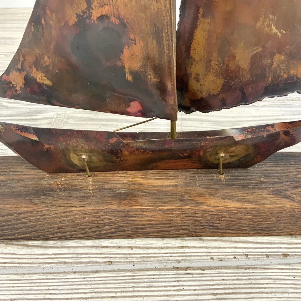 Ah/ Vintage Mid Century Copper Metal 19” Sailboat