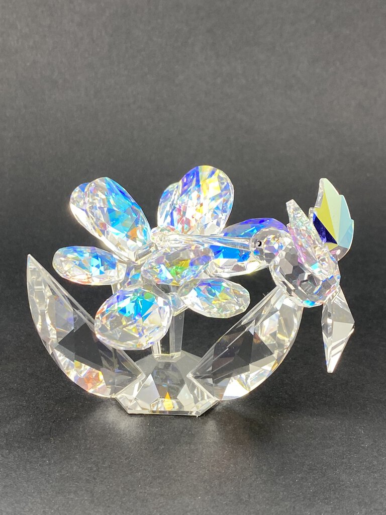 Iris Arc Iridescent Crystal Figurine Hummingbird on Flower /ro