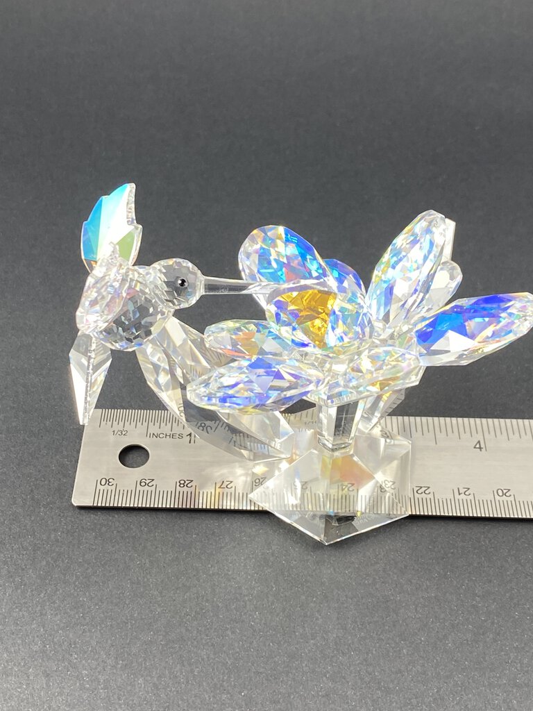 Iris Arc Iridescent Crystal Figurine Hummingbird on Flower /ro