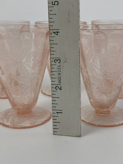 Jeannette Pink Poinsettia Depression Glass Footed Set of 5 /rc.