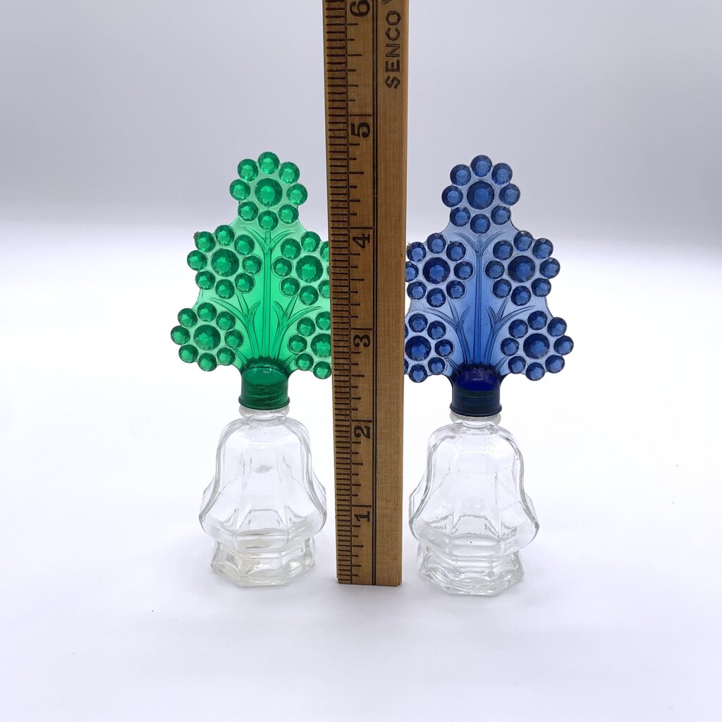 Vintage Art Deco Perfume Bottles with Plastic Flower Tops Set of 2 /hge