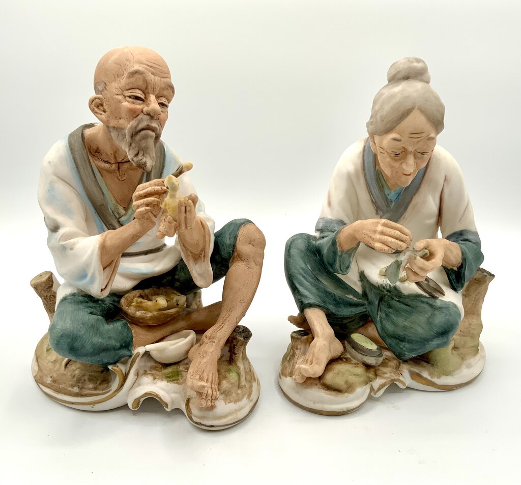 Pair of Vintage Hand Painted Napco Porcelain Asian Figurines C-4923 /ah