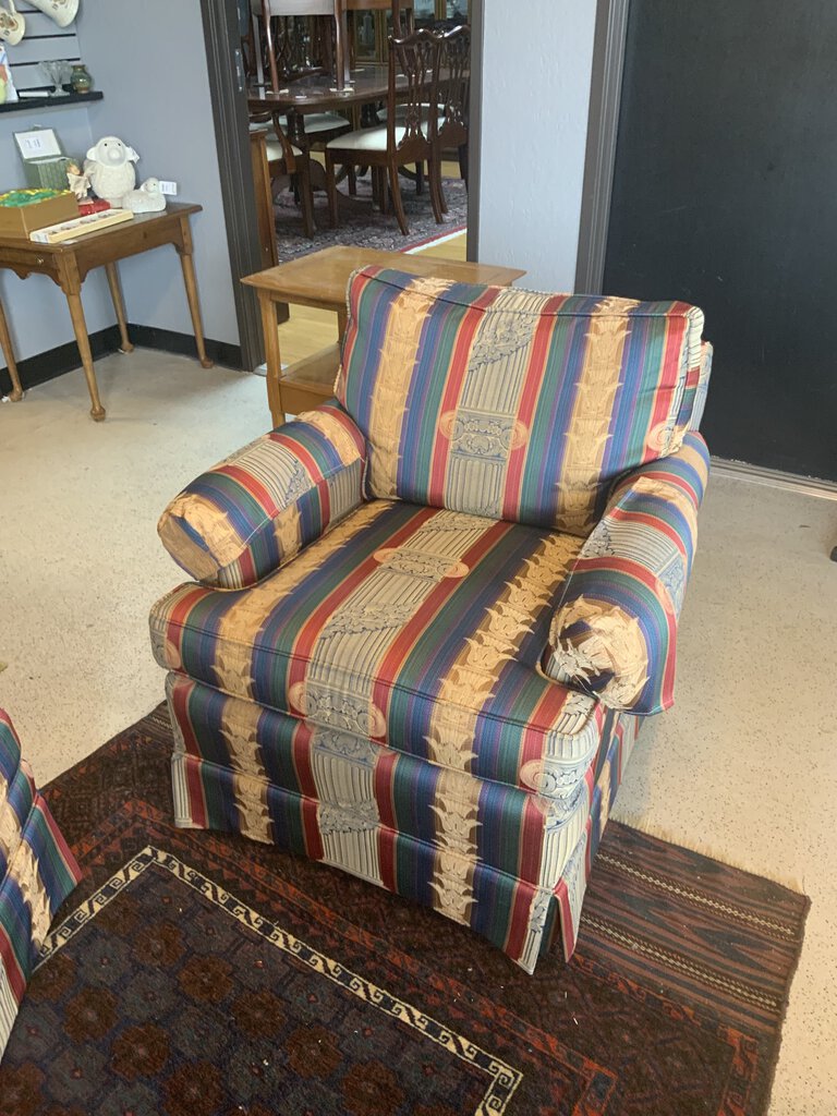 Vintage Striped Chair and Ottoman