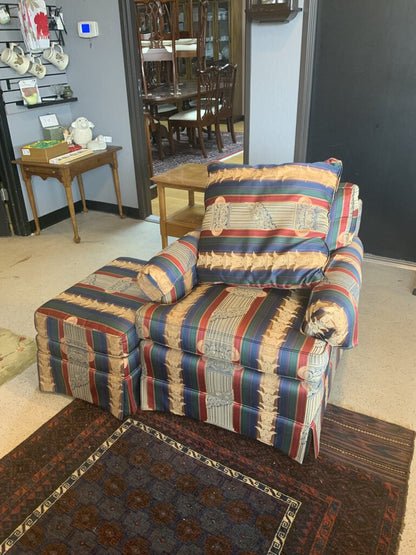 Vintage Striped Chair and Ottoman