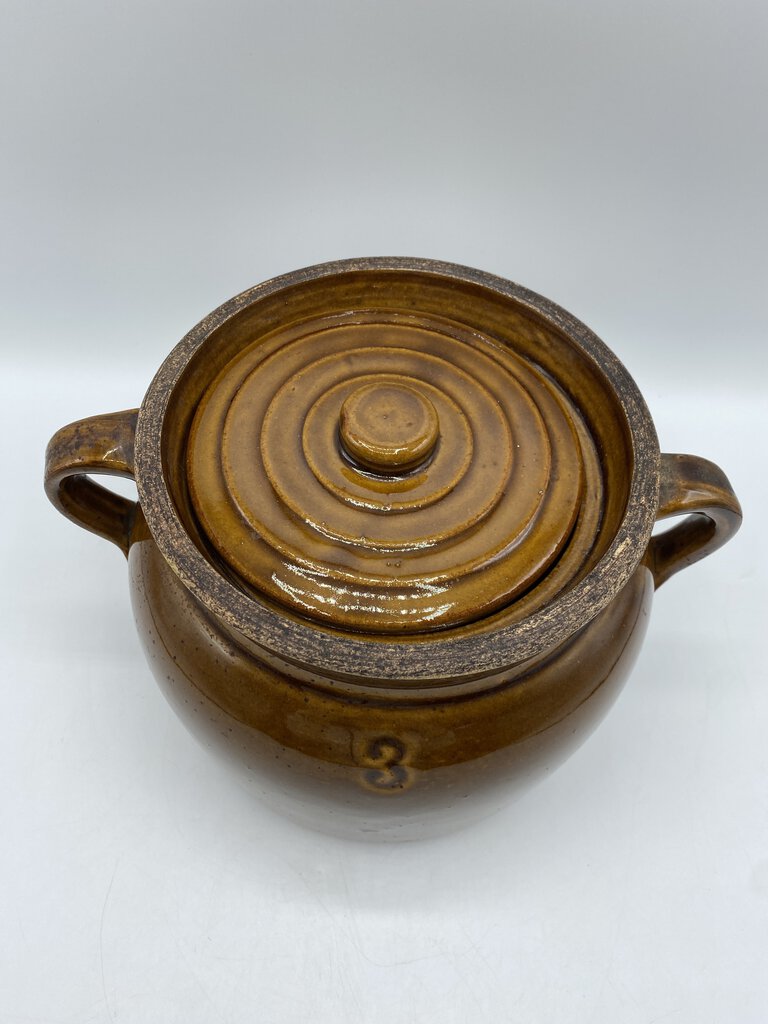 Vintage Brown Glaze #3 Bean Pot Pig Ear Handles /rb