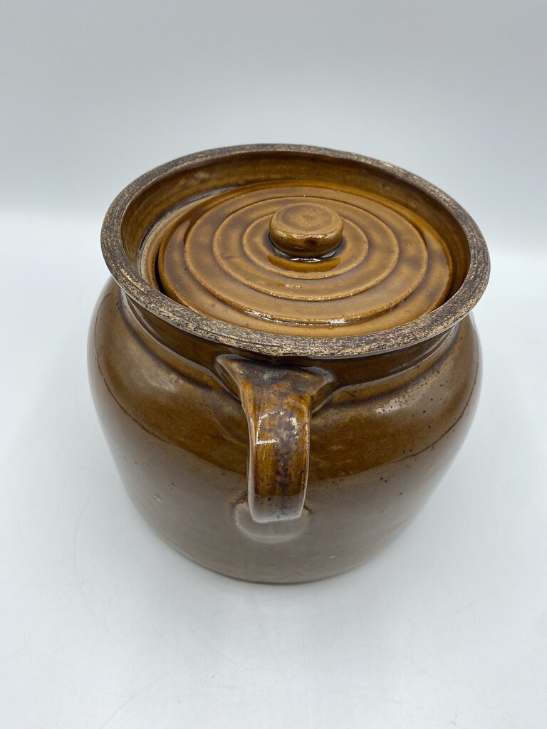 Vintage Brown Glaze #3 Bean Pot Pig Ear Handles /rb