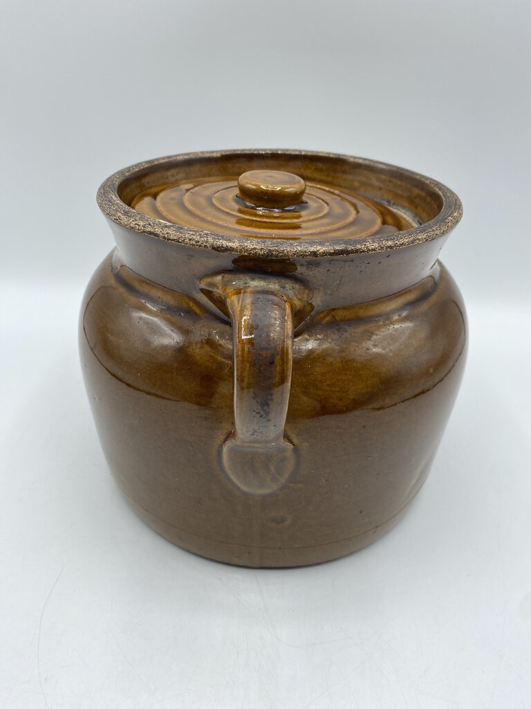 Vintage Brown Glaze #3 Bean Pot Pig Ear Handles /rb