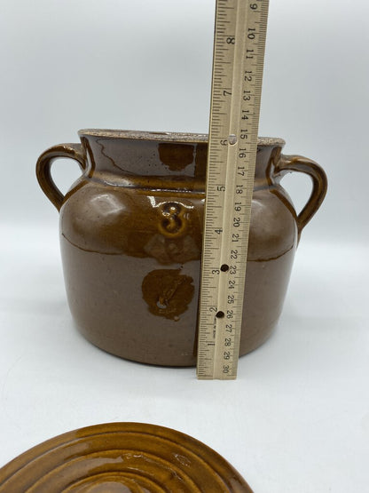 Vintage Brown Glaze #3 Bean Pot Pig Ear Handles /rb