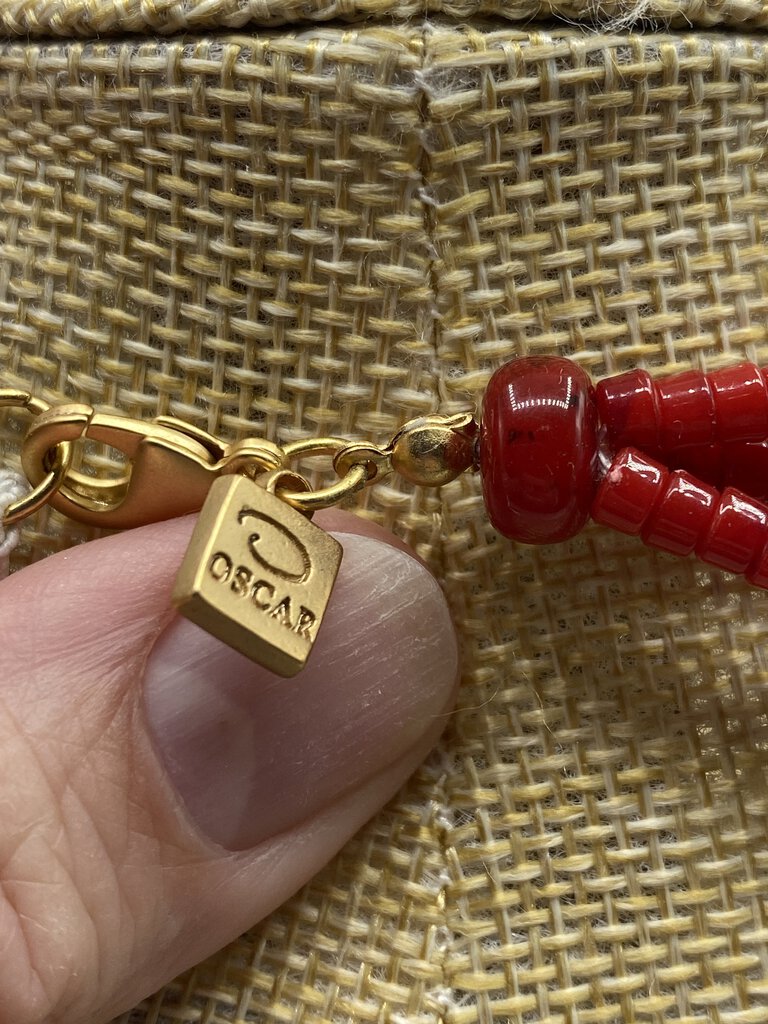 Oscar De La Renta Red & Gold Bead Statement Necklace NWT /ro