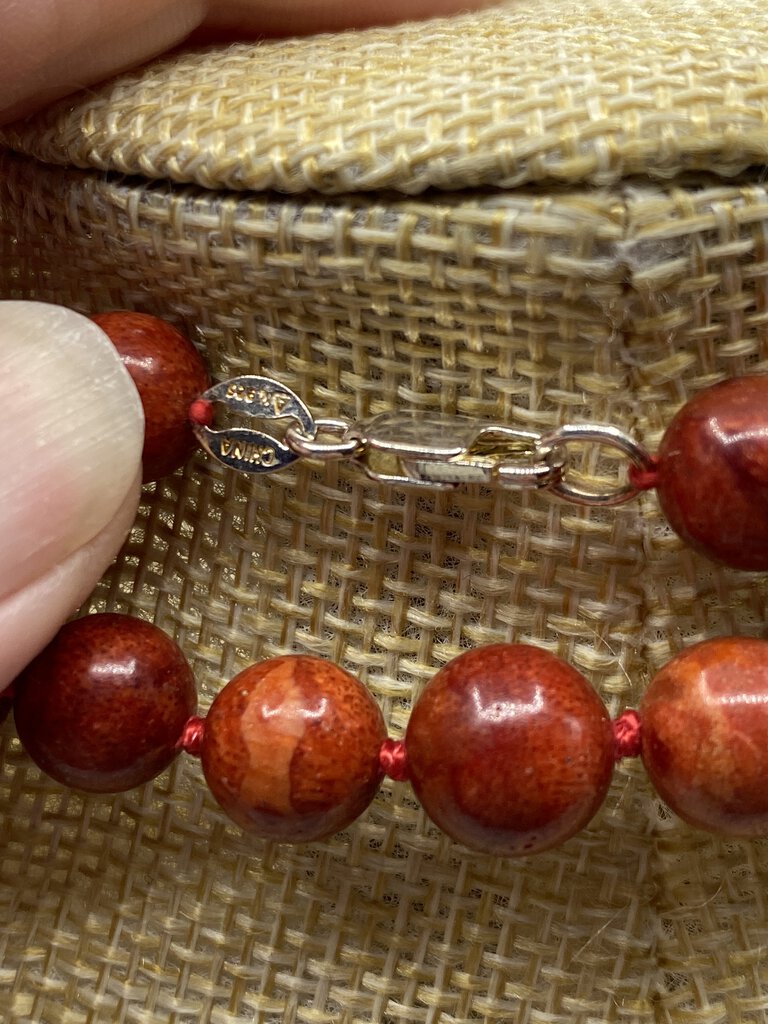 2 Pc. Red Jasper Stone Bead Sterling Clasp Necklace Bracelet Set /ro