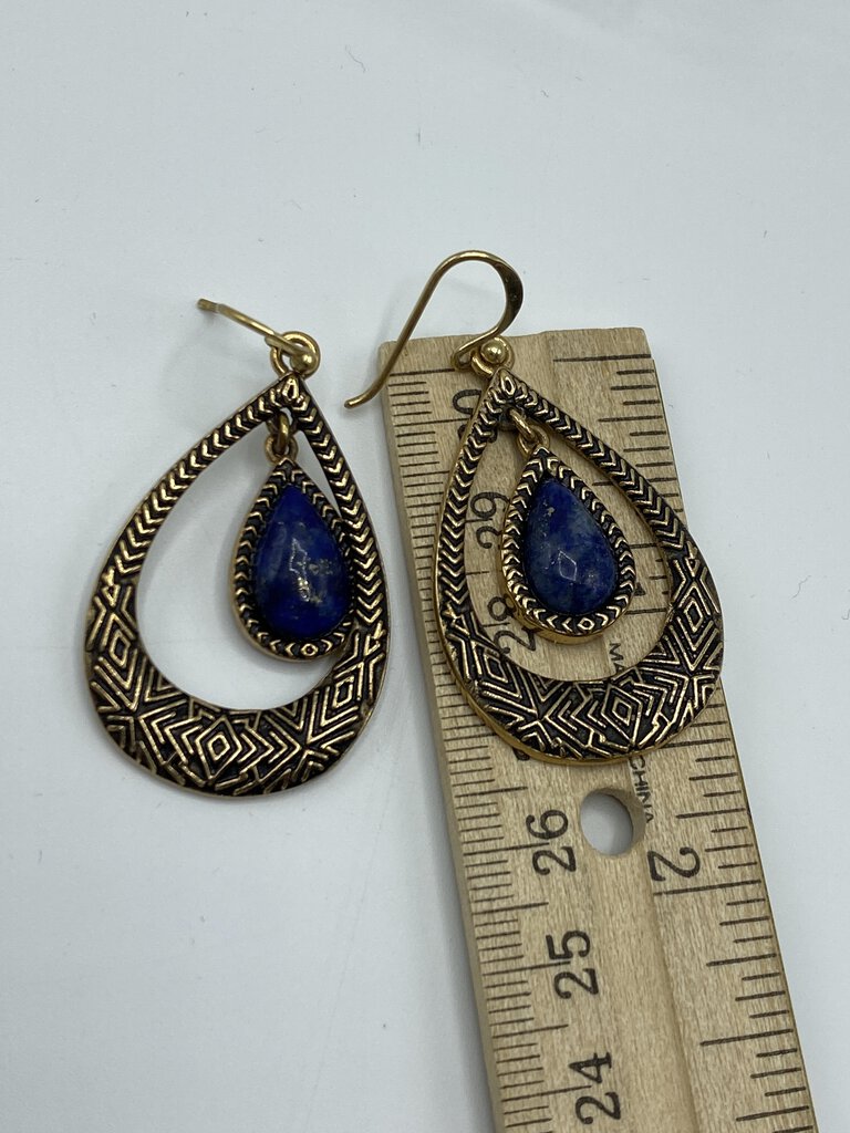 BARSE Dangle Tear Drop Pierced Earrings Blue Stone & Bracelet /ro