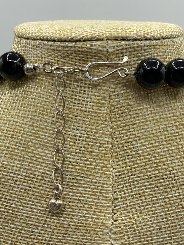 Bumble Bee Jasper Gemstone Pendant, Earrings, Black Bead Necklace .925 Clasp /ro