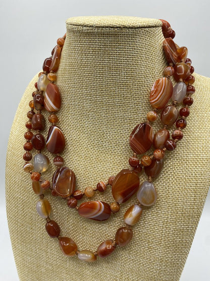 3-Strand Carnelian Stone 18” Necklace .925 Sterling Claw Clasp /ro