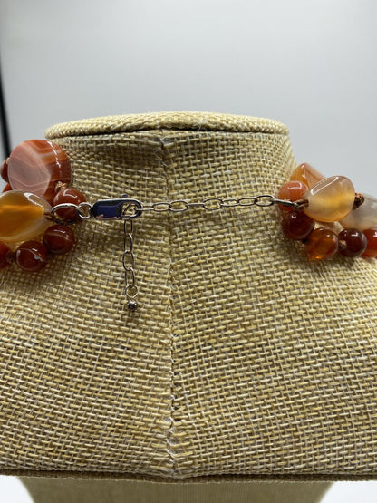 3-Strand Carnelian Stone 18” Necklace .925 Sterling Claw Clasp /ro