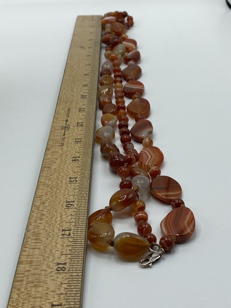 3-Strand Carnelian Stone 18” Necklace .925 Sterling Claw Clasp /ro