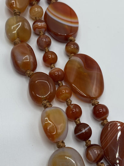 3-Strand Carnelian Stone 18” Necklace .925 Sterling Claw Clasp /ro