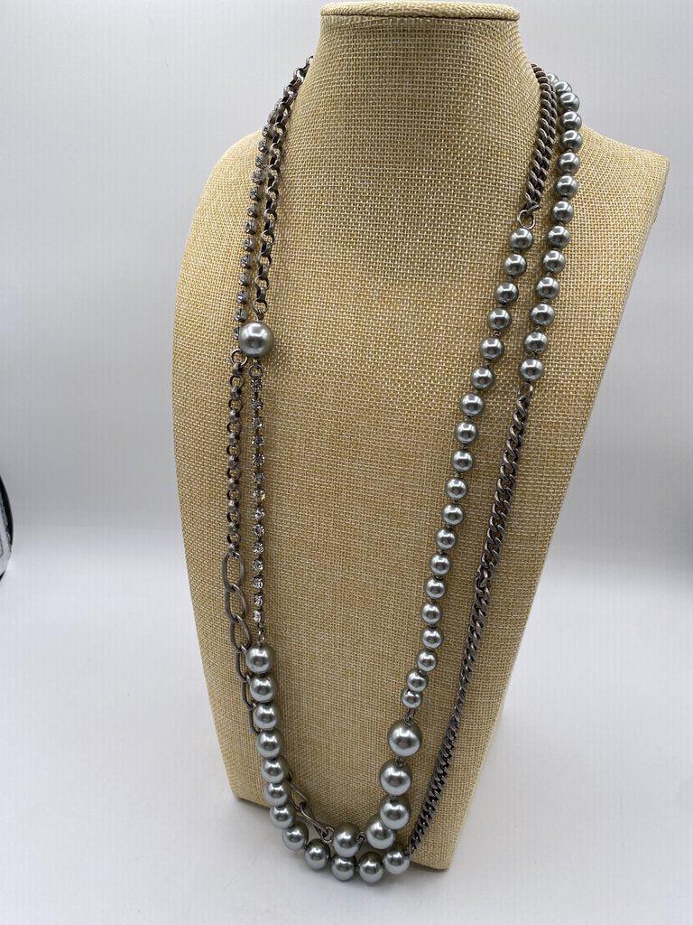 Gerard Yosca 2 Chain Necklaces Rhinestones, Pearls Chain 36” /ro