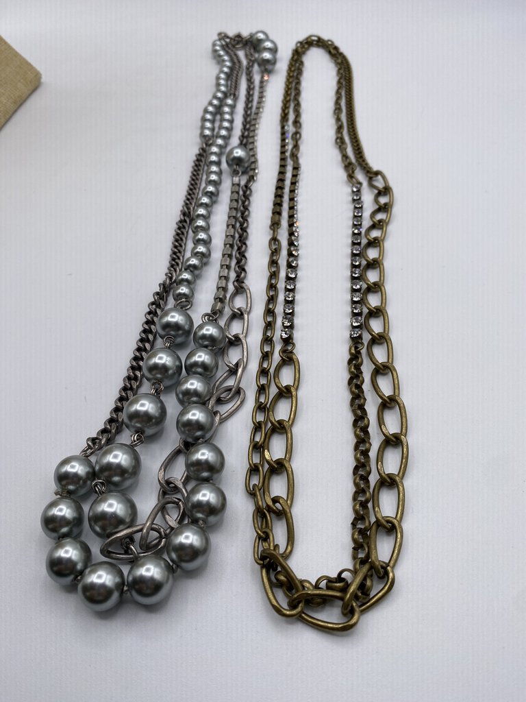 Gerard Yosca 2 Chain Necklaces Rhinestones, Pearls Chain 36” /ro