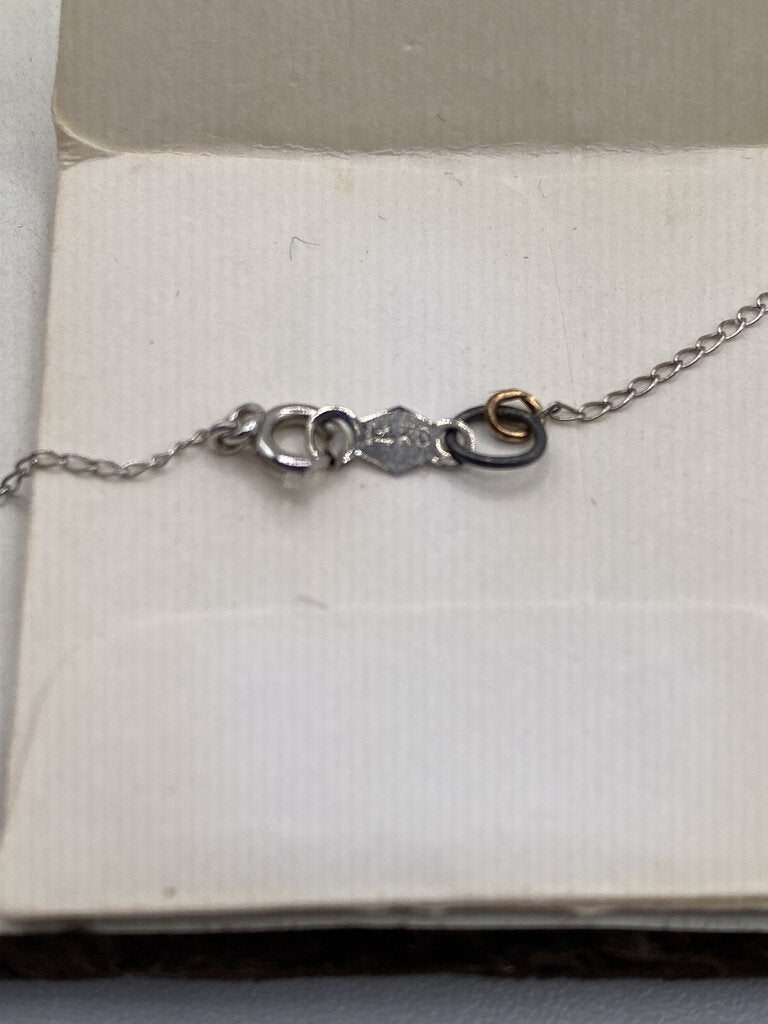 Vintage 14KG Silver Tone 16” Necklace w/3mm Diamond Pendant /ro