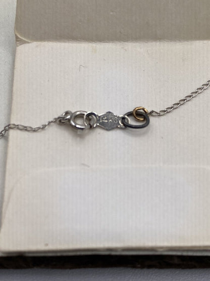 Vintage 14KG Silver Tone 16” Necklace w/3mm Diamond Pendant /ro