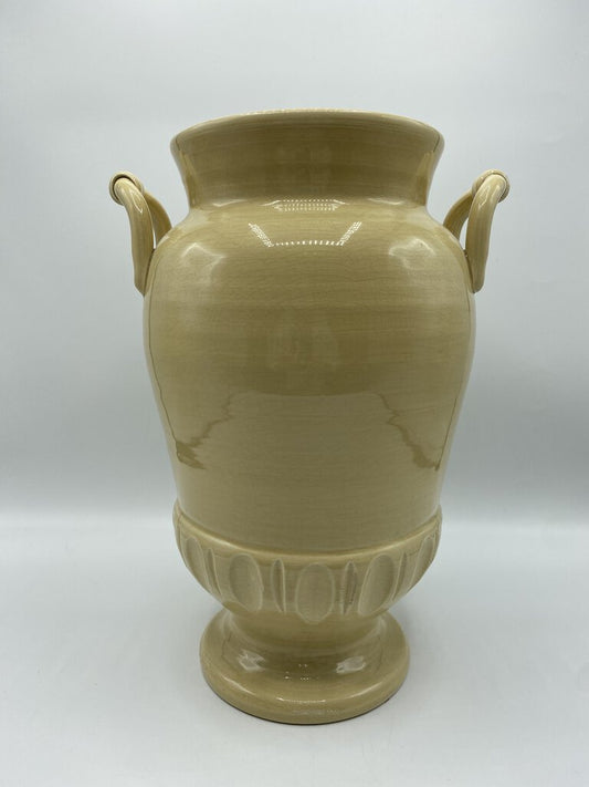 Large Ceramic Beige Two Handled 12.5” Urn Made in Italy /r