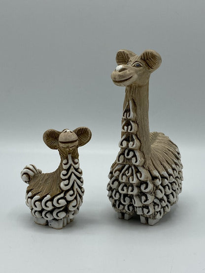 Artesania Rinconada Uruguay Clay Art Sculpture Pottery Alpaca Llama Figurine Momma & Baby /ro