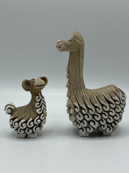 Artesania Rinconada Uruguay Clay Art Sculpture Pottery Alpaca Llama Figurine Momma & Baby /ro