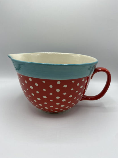 The Pioneer Woman Stoneware Batter Bowl Polka Dot Red 2.83 Quart NWT /rw