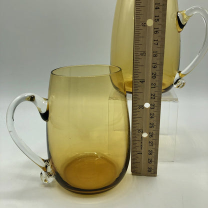 Pair Cambridge Glass Beer Stein Mugs 3400/116 Blown Amber w/ Crystal Handle /b