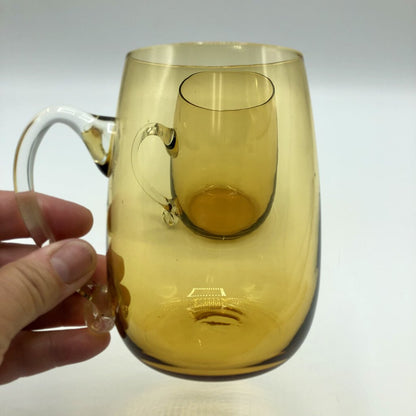 Pair Cambridge Glass Beer Stein Mugs 3400/116 Blown Amber w/ Crystal Handle /b