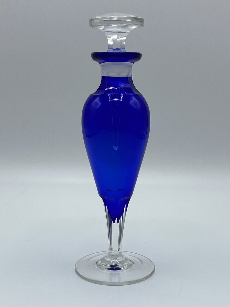 Beautiful Colbalt Blue Perfume Bottle Clear Base & 3.5” Stopper /ro