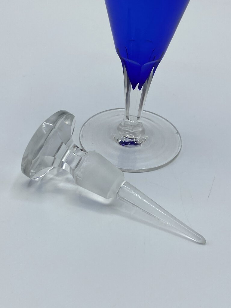 Beautiful Colbalt Blue Perfume Bottle Clear Base & 3.5” Stopper /ro