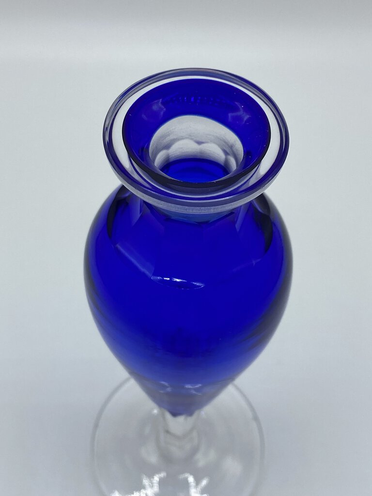 Beautiful Colbalt Blue Perfume Bottle Clear Base & 3.5” Stopper /ro