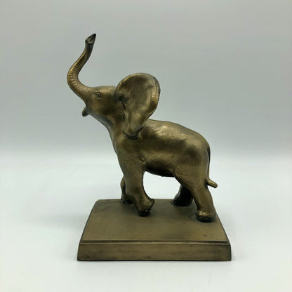 Brass Tone Spelter Metal Happy Elephant Book End /b