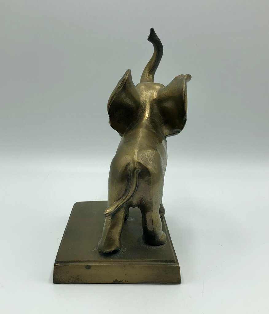 Brass Tone Spelter Metal Happy Elephant Book End /b