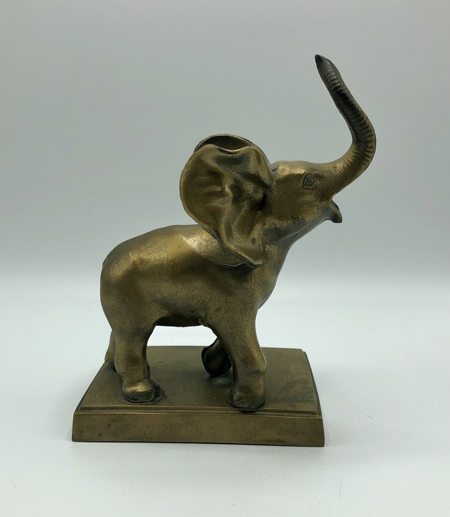 Brass Tone Spelter Metal Happy Elephant Book End /b