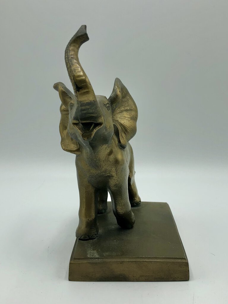 Brass Tone Spelter Metal Happy Elephant Book End /b