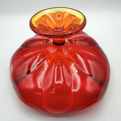 Vintage VIKING Glass Epic 6 Petal Persimmon Amberina Pedestal Compote /cb