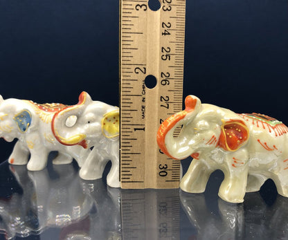 Vtg Set of 3 Mini Porcelain Elephants Trunk Figurines/ Japan /b