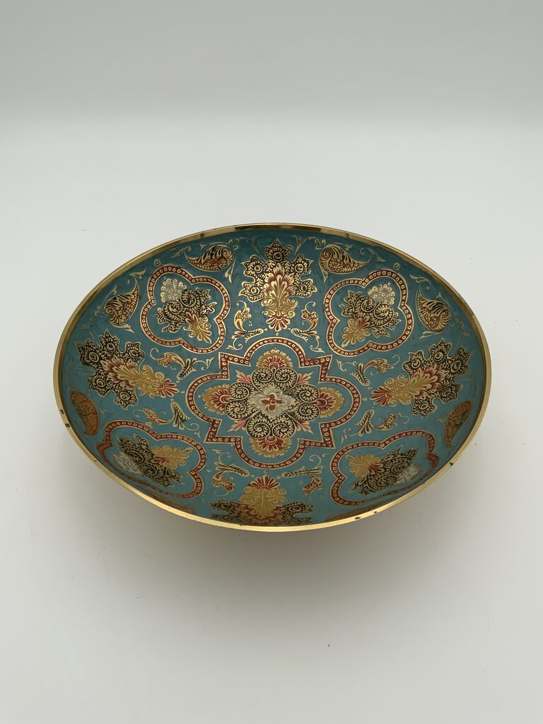 Vintage Brass Enameled Dish