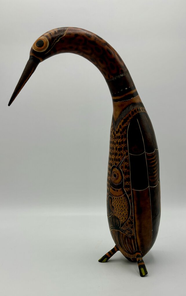 Hand Carved & Painted Bird from a Gourd /j