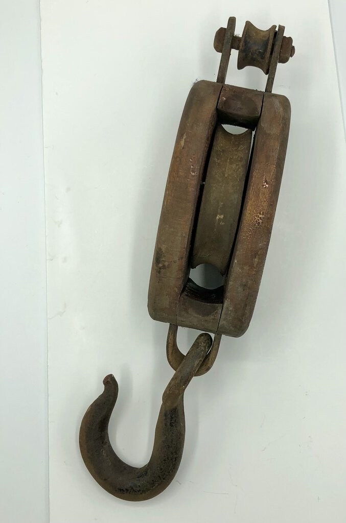 Antique Wooden Block & Tackle Pulley w/ Hook /b