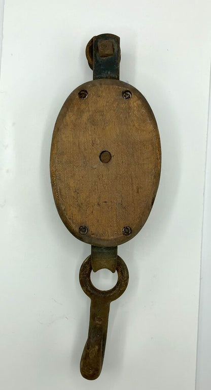 Antique Wooden Block & Tackle Pulley w/ Hook /b