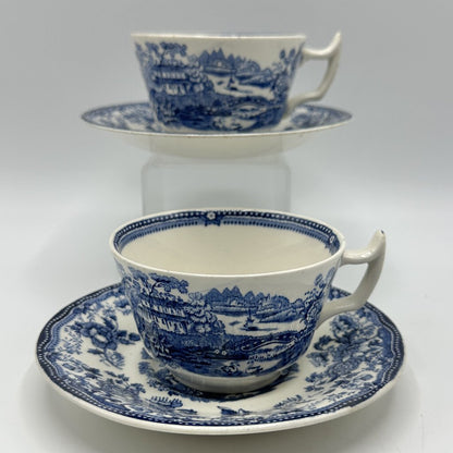 Vintage Royal Staffordshire TONQUIN BLUE By Clarice Cliff 2 Cup And Saucer Sets /cb